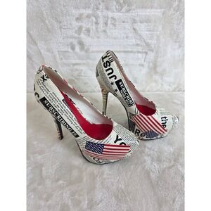 America 250 Alba Newspaper American Flag Print Platform Pumps Patriotic Heels